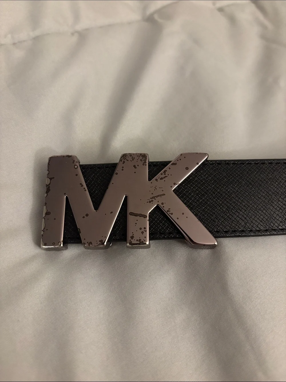 Michael Kors Black Leather Belt with Silver MK Buckle